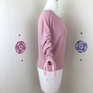 Cool pink top long sleeve to short ruched cropped textured stripes size small